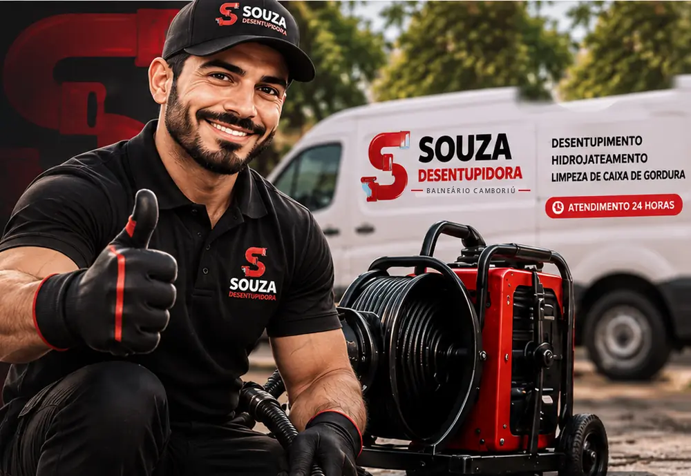 Técnico da Desentupidora Souza em atendimento em Balneário Camboriú